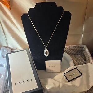 Gucci Gold and White  Bee Pendant Necklace